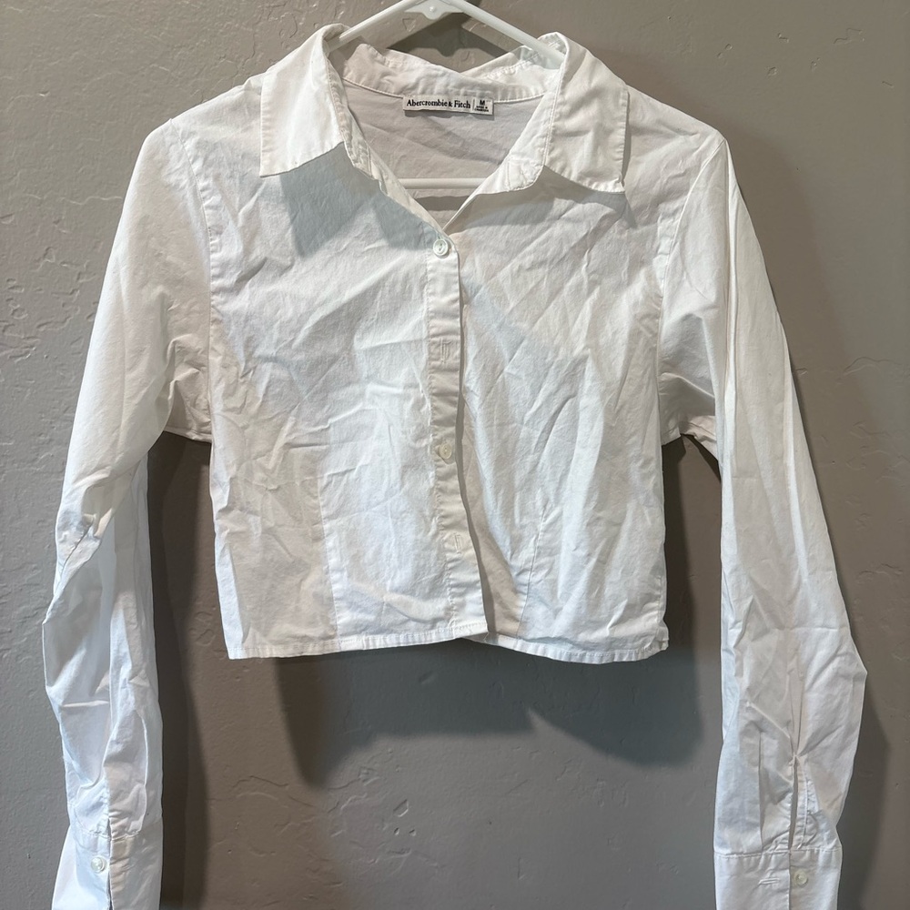 Abercrombie & Fitch White Button Up Crop Top - Picture 2 of 8